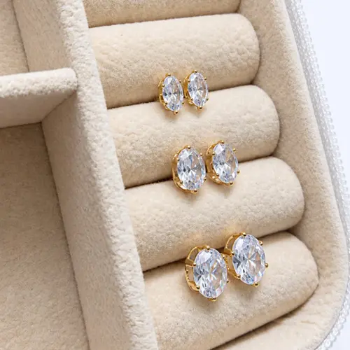 TRIO PONTO DE LUZ OVAL BANHADO A OURO 18K