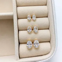 TRIO PONTO DE LUZ OVAL BANHADO A OURO 18K