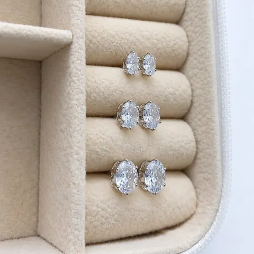 TRIO PONTO DE LUZ OVAL BANHADO A OURO BRANCO