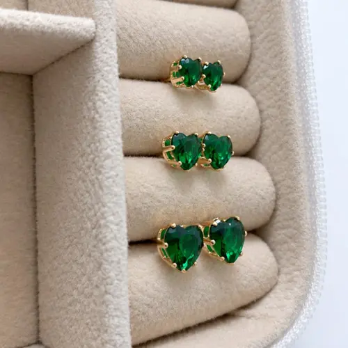 TRIO PONTO DE LUZ CORAÇÃO VERDE BANHADO A OURO 18K