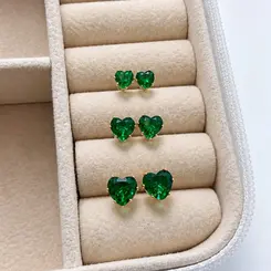 TRIO PONTO DE LUZ CORAÇÃO VERDE BANHADO A OURO 18K