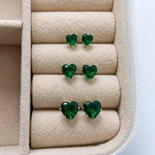 TRIO PONTO DE LUZ CORAÇÃO VERDE BANHADO A OURO BRANCO