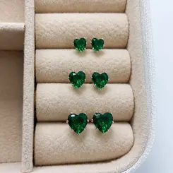 TRIO PONTO DE LUZ CORAÇÃO VERDE BANHADO A OURO BRANCO