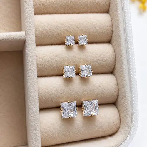 TRIO DE PONTO DE LUZ QUADRADO BANHADO A OURO 18K