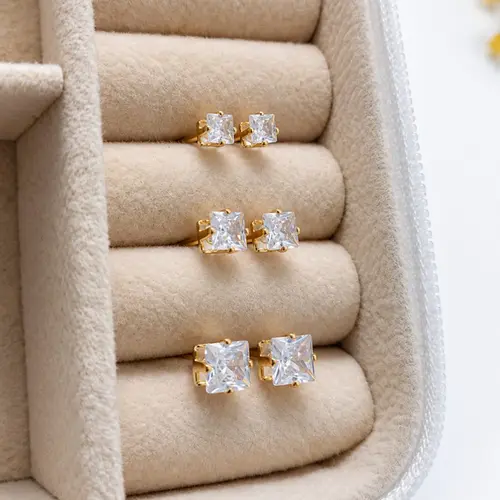 TRIO DE PONTO DE LUZ QUADRADO BANHADO A OURO 18K
