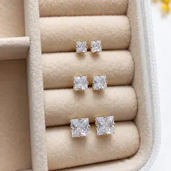 TRIO DE PONTO DE LUZ QUADRADO BANHADO A OURO 18K