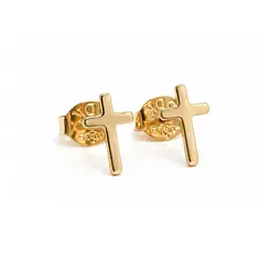 BRINCO CRUZ LISO BANHADO A OURO 18K
