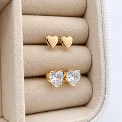 DUPLA DE BRINCOS CORAÇÕES BANHADOS A OURO 18K