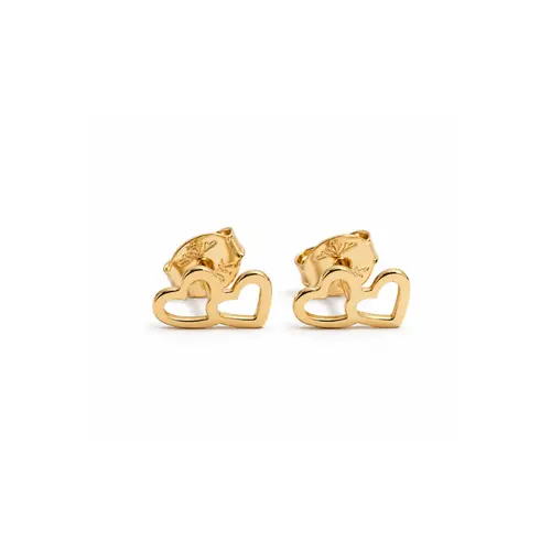 BRINCO DUPLO CORAÇÃO LISO BANHADO A OURO 18K