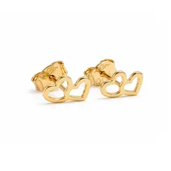 BRINCO DUPLO CORAÇÃO LISO BANHADO A OURO 18K