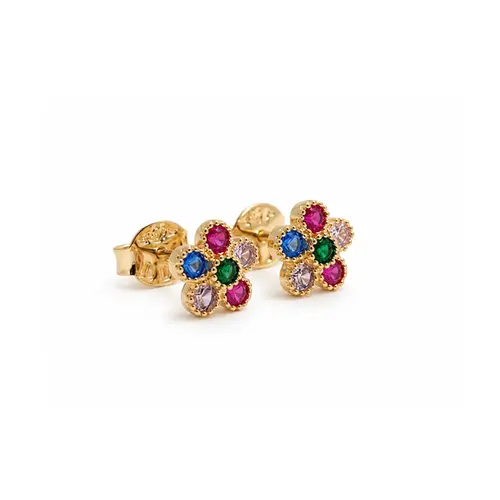 BRINCO FLOR COLORIDA BANHADA A OURO 18K