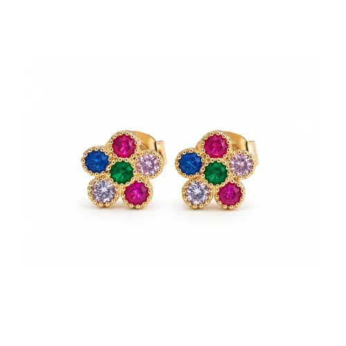BRINCO FLOR COLORIDA BANHADA A OURO 18K