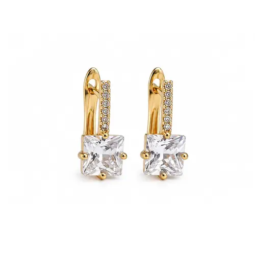 ARGOLA QUADRADA CRAVEJADA BANHADA A OURO 18K