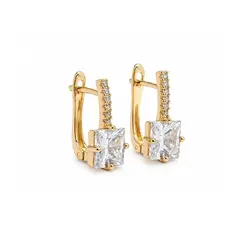 ARGOLA QUADRADA CRAVEJADA BANHADA A OURO 18K