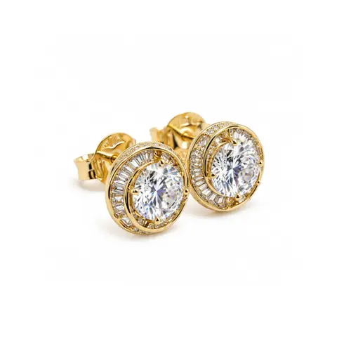 BRINCO REDONDO CRAVEJADO BANHADO A OURO 18K