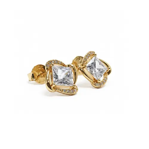 BRINCO QUADRADO CRAVEJADO BANHADO A OURO 18K