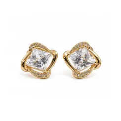 BRINCO QUADRADO CRAVEJADO BANHADO A OURO 18K