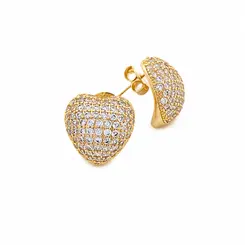 BRINCO CORAÇÃO IMPACTO CRAVEJADO BANHADO A OURO 18K