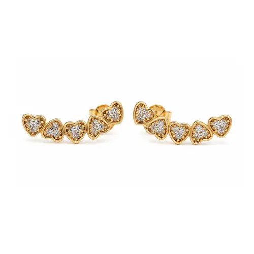 BRINCO EAR CUFF CORAÇÕES BANHADO A OURO 18K