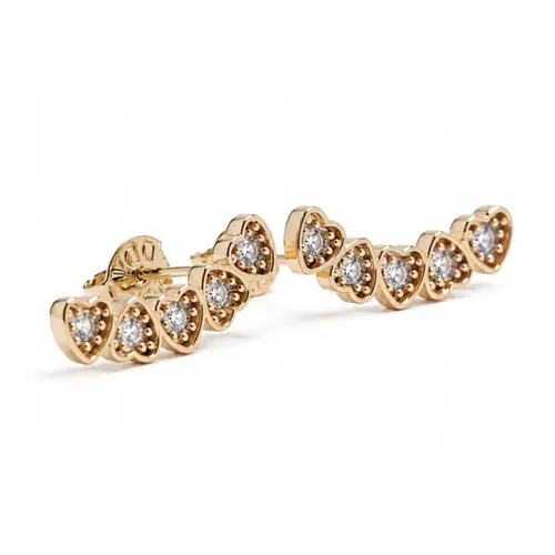 BRINCO EAR CUFF CORAÇÕES BANHADO A OURO 18K