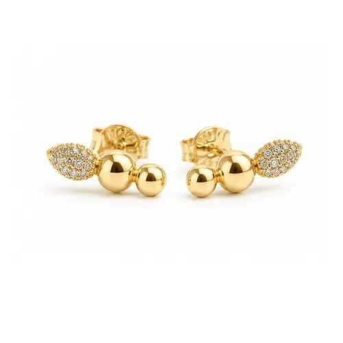 BRINCO ESFERAS COM GOTA CRAVEJADA BANHADO A OURO 18K