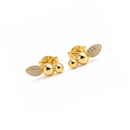 BRINCO ESFERAS COM GOTA CRAVEJADA BANHADO A OURO 18K