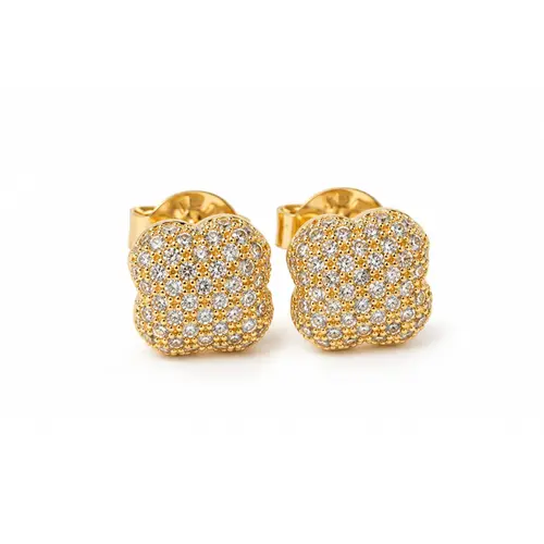 BRINCO TREVO CRAVEJADO BANHADO A OURO 18K