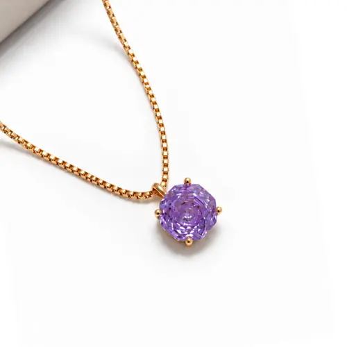 COLAR ROSE CUT LILÁS BANHADO A OURO 18K
