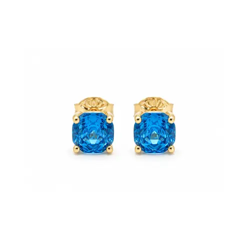 BRINCO ROSE CUT AZUL BANHADO A OURO 18K
