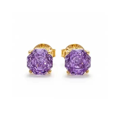 BRINCO ROSE CUT LILÁS BANHADO A OURO 18K