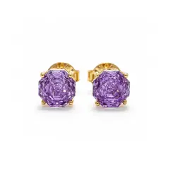 BRINCO ROSE CUT LILÁS BANHADO A OURO 18K