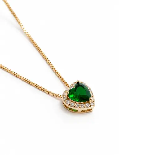 COLAR CORAÇÃO VERDE BANHADO A OURO 18K