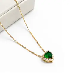 COLAR CORAÇÃO VERDE BANHADO A OURO 18K