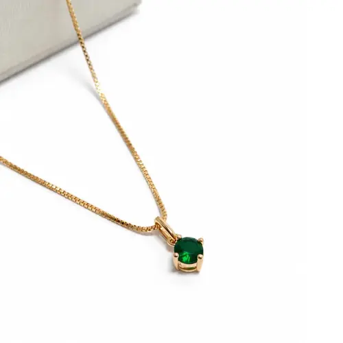 COLAR PINGENTE VERDE BANHADO A OURO 18K