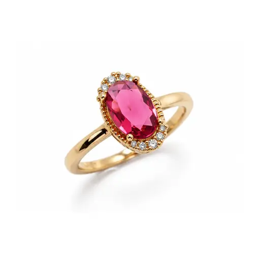 ANEL SOLITARIO VERMELHO BANHADO A OURO 18K