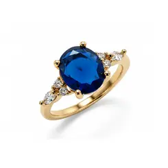 ANEL SOLITARIO AZUL BANHADO A OURO 18K