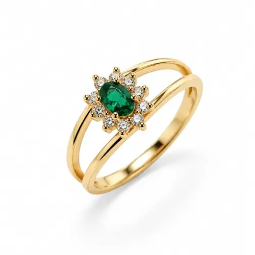 ANEL PEDRA VERDE BANHADO A OURO 18K