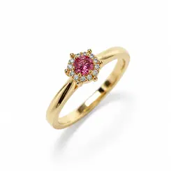 ANEL PEDRA ROSA BANHADO A OURO 18K