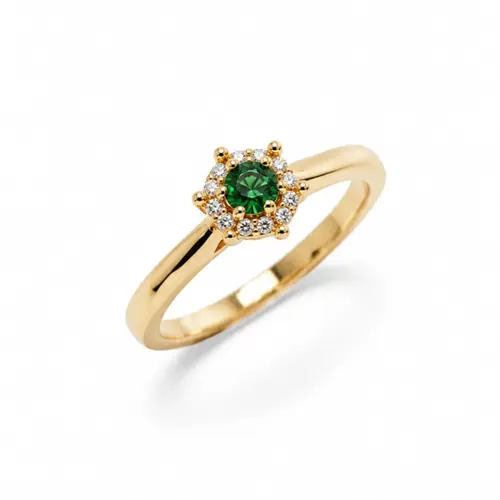 ANEL PEDRA VERDE BANHADO A OURO 18K