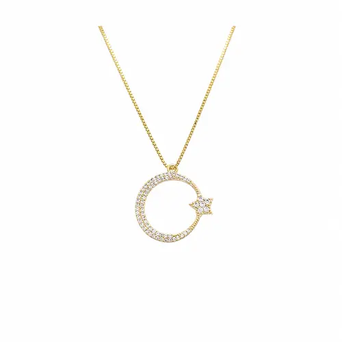 COLAR LUA ESTRELA CRAVEJADO BANHADO A OURO 18K