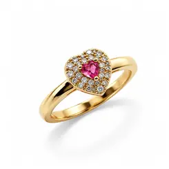 ANEL CORAÇÃO PEDRA ROSA BANHADA A OURO 18K