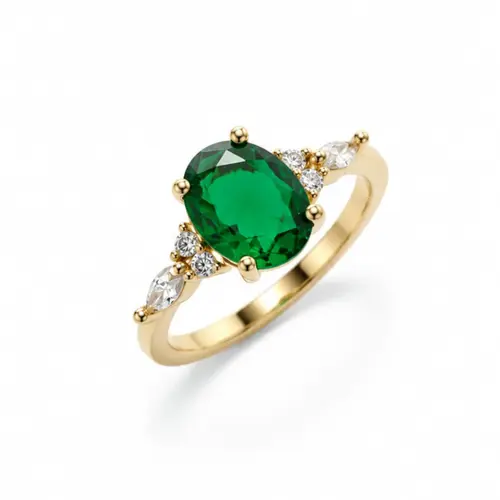 ANEL SOLITARIO VERDE BANHADO A OURO 18K
