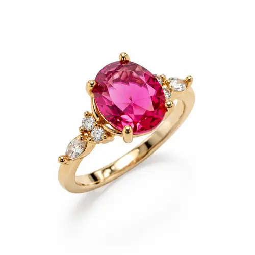 ANEL SOLITARIO VERMELHO BANHADO A OURO 18K