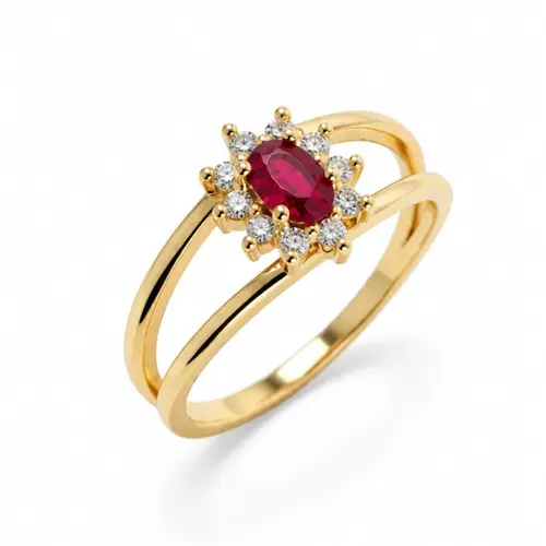 ANEL PEDRA VERMELHA BANHADO A OURO 18K