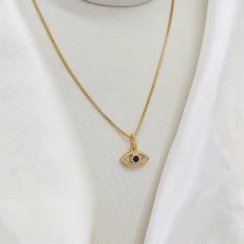 COLAR OLHO GREGO BANHADO A OURO 18K