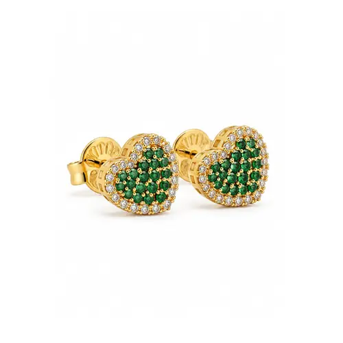 BRINCO CORAÇÃO VERDE BANHADO A OURO 18K