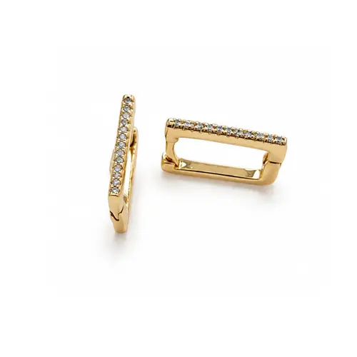 ARGOLA QUADRADA CRAVEJADA P BANHADA A OURO 18K
