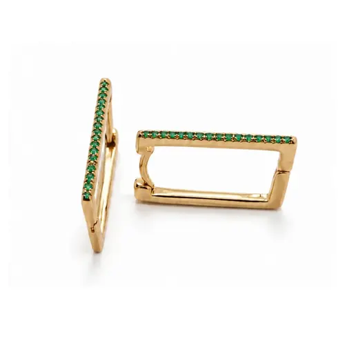 ARGOLA QUADRADA VERDE G BANHADA A OURO 18K