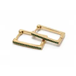ARGOLA QUADRADA VERDE G BANHADA A OURO 18K