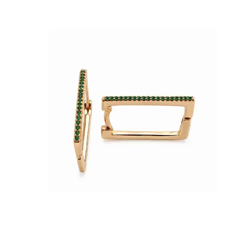 ARGOLA QUADRADA VERDE M BANHADA A OURO 18K